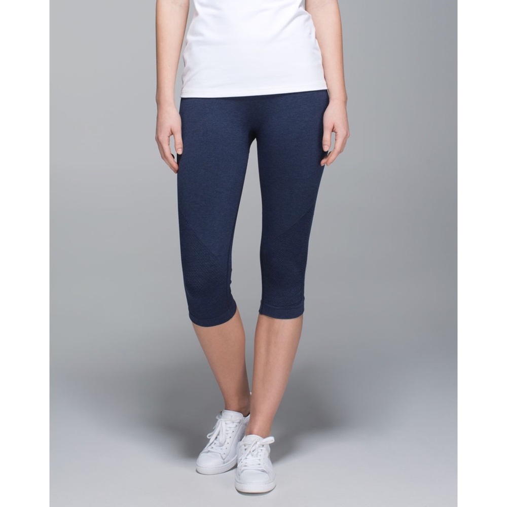 Lululemon In The Flow Crop Leggings Heathered Deep Navy Blue Athletic Gym